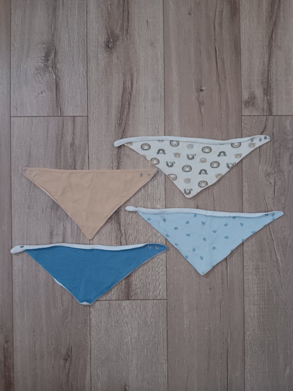 Lot 4 Zeeman Baby Bandana Bibs 100% Cotton Snap Closure Unisex Animals Blue Set